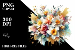 Vibrant Gold Foil Bouquet with Narcissus | Clipart Product Image 1