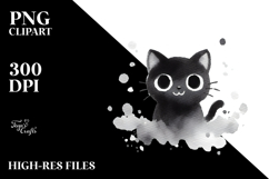 Funny Washed Watercolor Black Cat Image, Transparent PNG Product Image 2