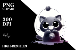 Funny Washed Watercolor Black Cat Image, Transparent PNG Product Image 2