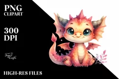 Cute Watercolor Baby Dragon Smiling Sitting | Sublimation Product Image 3