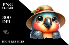 Watercolor Funny Parrot Sun Hat | Sublimation Clipart Product Image 1