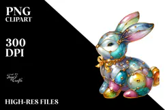 Colorful Diamond Bunny on Splashy Background PNG Product Image 2