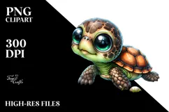 Digital Watercolor Cute Baby Turtle, Transparent PNG Product Image 2