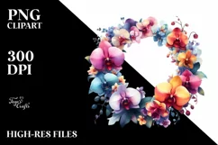 Colorful Floral Frame with Orchid PNG Product Image 1