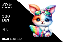 Crazy Cute Bunny with Surfboard, PNG Product Image 2