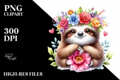 Vibrant Sloth with Flower Crown, Transparent PNG Product Image 1