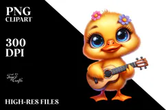 Goofy Cute Duck with Tiny Guitar PNG Product Image 2