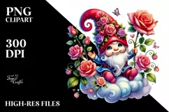 Detailed Gnome with Roses on Cloud PNG Product Image 2