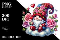 Detailed Gnome with Roses on Cloud PNG Product Image 2