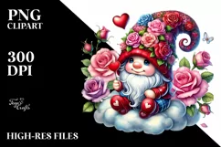 Detailed Gnome with Roses on Cloud PNG Product Image 2
