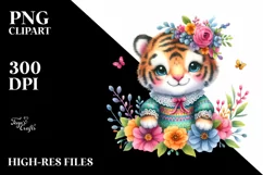 Smiling Baby Tiger with Whimsical Flowers | Sublimation | Product Image 1
