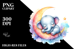 Cute Baby Elephant Sleeping on Moon Product Image 2