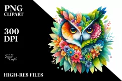 Vibrant Owl with 3D Flowers PNG Product Image 1