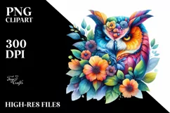 Vibrant Owl with 3D Flowers PNG Product Image 3