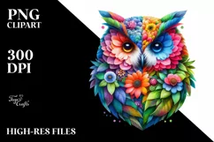 Vibrant Owl with 3D Flowers PNG Product Image 3