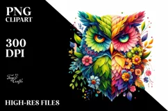 Vibrant Owl with 3D Flowers PNG Product Image 1