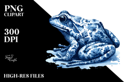 Blue Toile Frog, Whimsical PNG Product Image 2