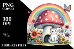 Illustration of Cat House with Large Mushroom and Colorful Product Image 3