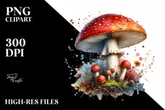Detailed Mushroom with Watercolor Splash PNG Product Image 3