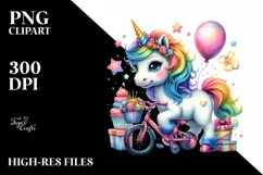 Baby Unicorn with Bicycle PNG Product Image 1