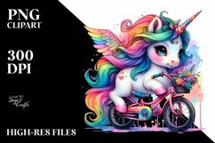 Colorful Baby Unicorn with Bicycle PNG Product Image 1