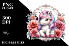 Adorable Baby Unicorn with Dahlia Frame Product Image 1