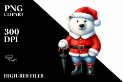 Polar Bear Santa Suit Watercolor Splash | Clipart Product Image 3
