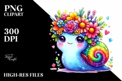 Cute Cartoon Snail with Flower Crown PNG Product Image 1