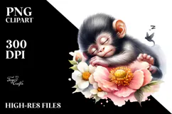 Digital Watercolor Baby Monkey PNG Product Image 2