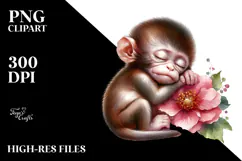 Digital Watercolor Baby Monkey PNG Product Image 2