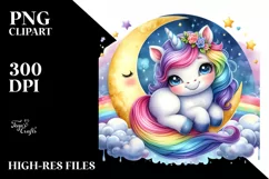 Baby Unicorn Smiling Moon | Sublimation | Clipart Product Image 3