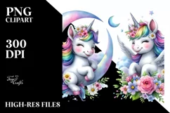 Baby Unicorn Smiling Moon | Sublimation | Clipart Product Image 1