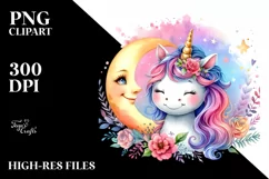 Baby Unicorn Smiling Moon | Sublimation | Clipart Product Image 1