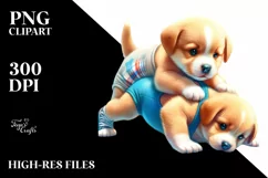 Baby Dog Playing Wrestling | Clipart Product Image 3