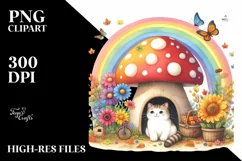 Colorful Autumn Cat House with Mushroom | Sublimation | Product Image 1