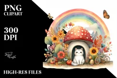 Colorful Autumn Cat House with Mushroom | Sublimation | Product Image 3