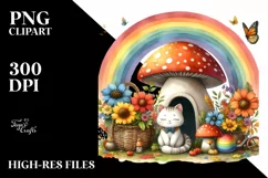 Colorful Autumn Cat House with Mushroom | Sublimation | Product Image 1