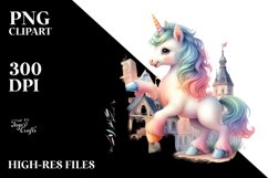 Pastel Unicorn Village Square PNG Product Image 1