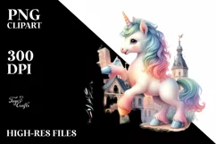 Pastel Unicorn Village Square PNG Product Image 1