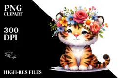 Vibrant Tiger with Flower Crown | Sublimation | Clipart Product Image 2