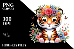 Cute Vibrant Flower Crown Tiger Clipart Product Image 2