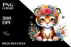 Cute Vibrant Flower Crown Tiger Clipart Product Image 3