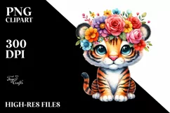 Cute Vibrant Flower Crown Tiger Clipart Product Image 3