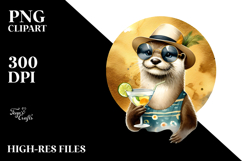 Hipster Otter Drinking a Cocktail, PNG Product Image 2