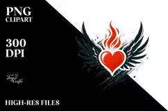 Simple Heart with Wings and Fire PNG Product Image 2