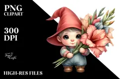 Baby Gnome with Gladiolus PNG Product Image 2