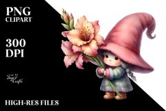 Cute GNOME with Gladiolus PNG Product Image 2