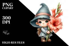 Baby Gnome with Gladiolus PNG Product Image 2