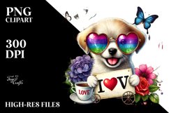 Detailed Puppy with Heart Sunglasses PNG Product Image 2