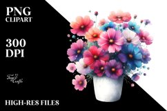 Abstract Vibrant Cosmos Pot in Watercolor Product Image 1